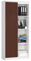 REGAŁ BIUROWY R 80 cm CLP 1 DRZWI 4 PÓŁKI BIAŁY / WENGE