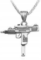 Naszyjnik Srebrny pistolet maszynowy Uzi Hip Hop