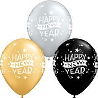 Balony "Happy new year", mix, Qualatex, 11", 25 szt.