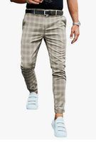Spodnie Męskie Materiałowe Chinosy Slim Fit w Kratkę XL Khaki