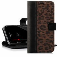 Etui do Lenovo / Motorola Moto G5 Wallet case - Nubuk Czarny i Pantera - Surazo® ze Skóry Naturalnej