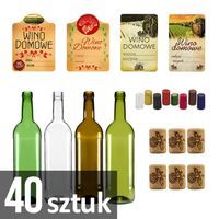 Zestaw 40 sztuk butelek BORDEAUX na wino + korki + etykiety + kapturki