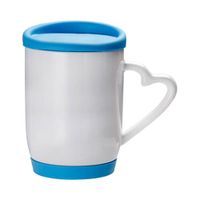 Kubek 360 ml do sublimacji z błękitną silikonową pokrywką i podstawką