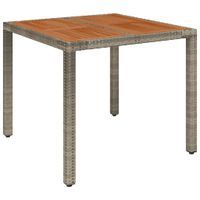 Stół ogrodowy z drewnianym blatem, szary, 90x90x75 cm rattan PE
