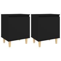 2 szafki nocne z drewnianymi nóżkami, czarne, 40x30x50 cm