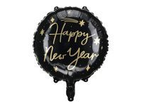 Balon foliowy Happy New Year okrągły czarny Sylwester nowy rok przyjęcie noworoczne 45 cm