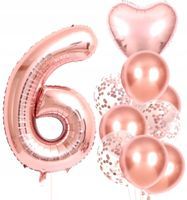 Balony 10szt na Szóste urodziny różowe konfetti  F150_A_6