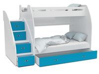 Łóżko piętrowe ZUZIA + materace + szuflada + schodki - błękit