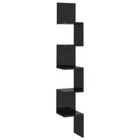 Narożna półka ścienna, czarna, wysoki połysk, 20x20x127,5 cm