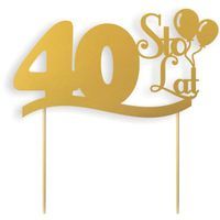 Dekoracja na tort papierowa "Urodziny 40", złota,  17 cm