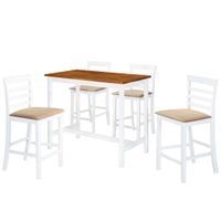 Stół barowy i 4 krzesła, lite drewno, kolor brązowy i biały