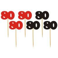 Pikery "80 Urodziny Classic", czerwono-czarne, 6 szt