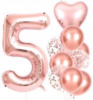 Balony 10szt na Piąte urodziny różowe konfetti  F150_A_5