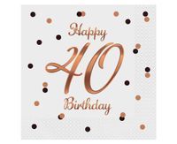 Serwetki Happy 40 Birthday urodziny białe, 20 szt.