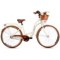Damski rower miejski Goetze Style 28 3b + kosz / Kremowo-brązowy