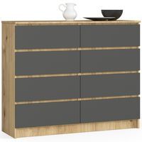 Komoda do salonu K 120 cm 8 szuflad - dąb artisan-grafit szary