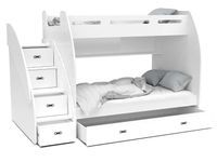 Łóżko piętrowe ZUZIA + materace + szuflada + schodki - białe