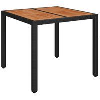 Stół ogrodowy, drewniany blat, czarny, 90x90x75 cm, rattan PE