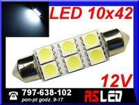 żarówka LED 6 LED Power SMD 10x42 mm rurkowa 42 mm 12v biała zimna