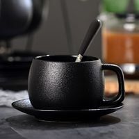 Filiżanka Do Kawy w Stylu Vintage - Z Łyżeczką - Klasa i Elegancja Czarny 1 Szt 220ml
