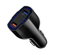 ŁADOWARKA Samochodowa 2x usb+ usb-C czarna PLS34E