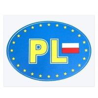 Naklejka na szybę "Flaga Polski na tle UE" klejona od zewnętrznej strony pojazdu