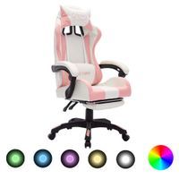 Fotel gamingowy z LED RGB, różowo-biały, sztuczna skóra Lumarko!
