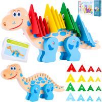 Klocki Gra Układanka Edukacyjna Drewniana Dinozaur Montessori Karty