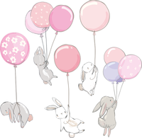 NALEPKI ścienne ZAJĄCE króliki BALONY z balonami ZESTAW dziecka S