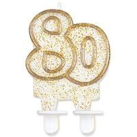 Świeczka na tort "80", GoDan, złota z brokatem, 8 cm