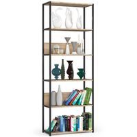 Regał loftowy metalowy 70 cm - czarny-dąb sonoma - 6 półek
