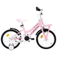 Rower dla dzieci z bagażnikiem, 16 cali, biało-różowy