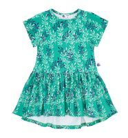 Sukienka z falbanką krótki rękaw, zielona w gałązki dla mamy L/XL