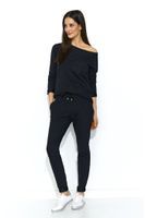 Czarny dres damski bez kaptura z dekoltem w łódkę M