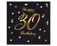 Serwetki Happy 30 Birthday urodziny czarne, 20 szt.