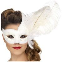 Maska karnawałowa "Wenecka - Ozdobne pióro", biała, Smiffys