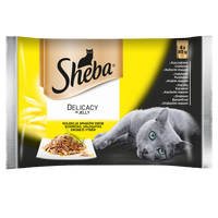 SHEBA saszetka 4x85g Delicacy in Jelly Smaki Drobiowe - mokra karma dla kotów w galaretce (z kurczakiem, z indykiem, z kaczką, z drobiem)