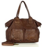Klasyczna torebka shopper z kieszeniami pleciona skóra handmade - MARCO MAZZINI brąz