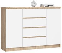 KOMODA K 140 cm 2 DRZWI 4 SZUFLADY SONOMA / BIAŁA