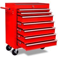 Czerwony wózek narzędziowy/warsztatowy z 7 szufladami