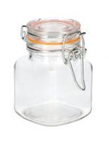 Pojemnik szklany hermetyczny słoik kwadratowy EDO 100 ml pokrywka szklana metalowa klamra klips pomarańczowa uszczelka