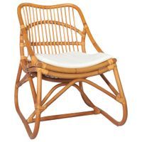 Krzesło rattanowe, jasnobrązowe, lniana poduszka
