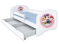 Łóżko dziecięce HAPPY 160x80 z szufladą i materacem – białe z grafiką