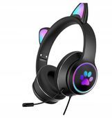 SŁUCHAWKI GAMINGOWE KOCIE USZY MIKROFON LED RGB