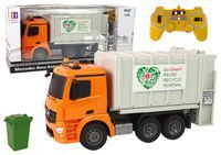 Zdalnie Sterowana Ciężarówka Śmieciarka Mercedes- Benz Antos Pomarańczowa Kosz