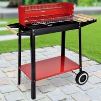 Lumarko Grill ogrodowy na węgiel drzewny, 88x44x83 cm, z kółkami, czerwony!