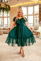 Cudowna tiulowa suknia Plus Size Q-05 butelkowa zieleń Rozmiar - XL, Kolor - Butelkowa zieleń