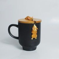 Kubek Ceramiczny - Z Drewnianą Pokrywką - Idealny do Kawy Lub Herbaty Czarny 360-400ml