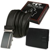 Zestaw męski skórzany premium Beltimore portfel pasek T92 : Kolory - czarny, Rozmiar pasków - r.90-105 cm