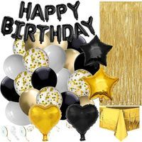 Balony na urodziny 46 szt. dekoracje z napisem happy birthday złoty/czarny/srebrny